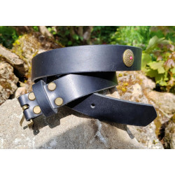 Ceinture en cuir noir véritable avec conchos